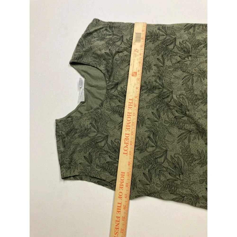 Tabitha Webb Women's Green Floral Round Neck Short Sleeve Pullover T-Shirt L
